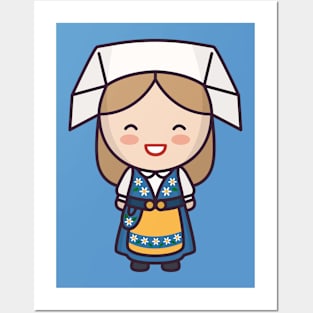 Cute Traditional Swedish Woman Cartoon Posters and Art